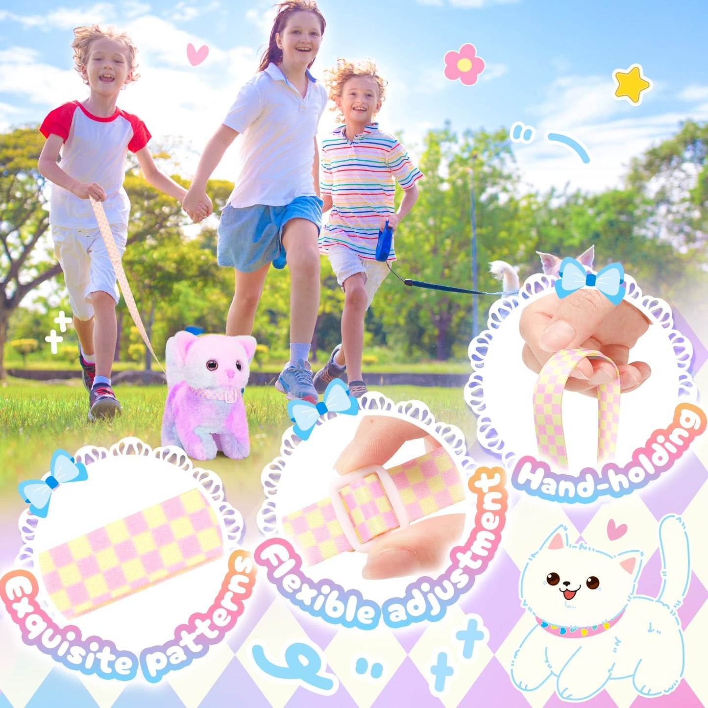 Tagitary Plush Toys Cat For Kids,Interactive Electronic Cat Toys That Can Move,Meow And Wag Tail,Stuffed Toys For Kids With Leas