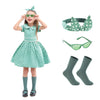 Raberto Kids 1950S Dress, Green Polka Dot Dress With Headband, Glasses And Socks For Girls 11-12 Years, 2X-Large