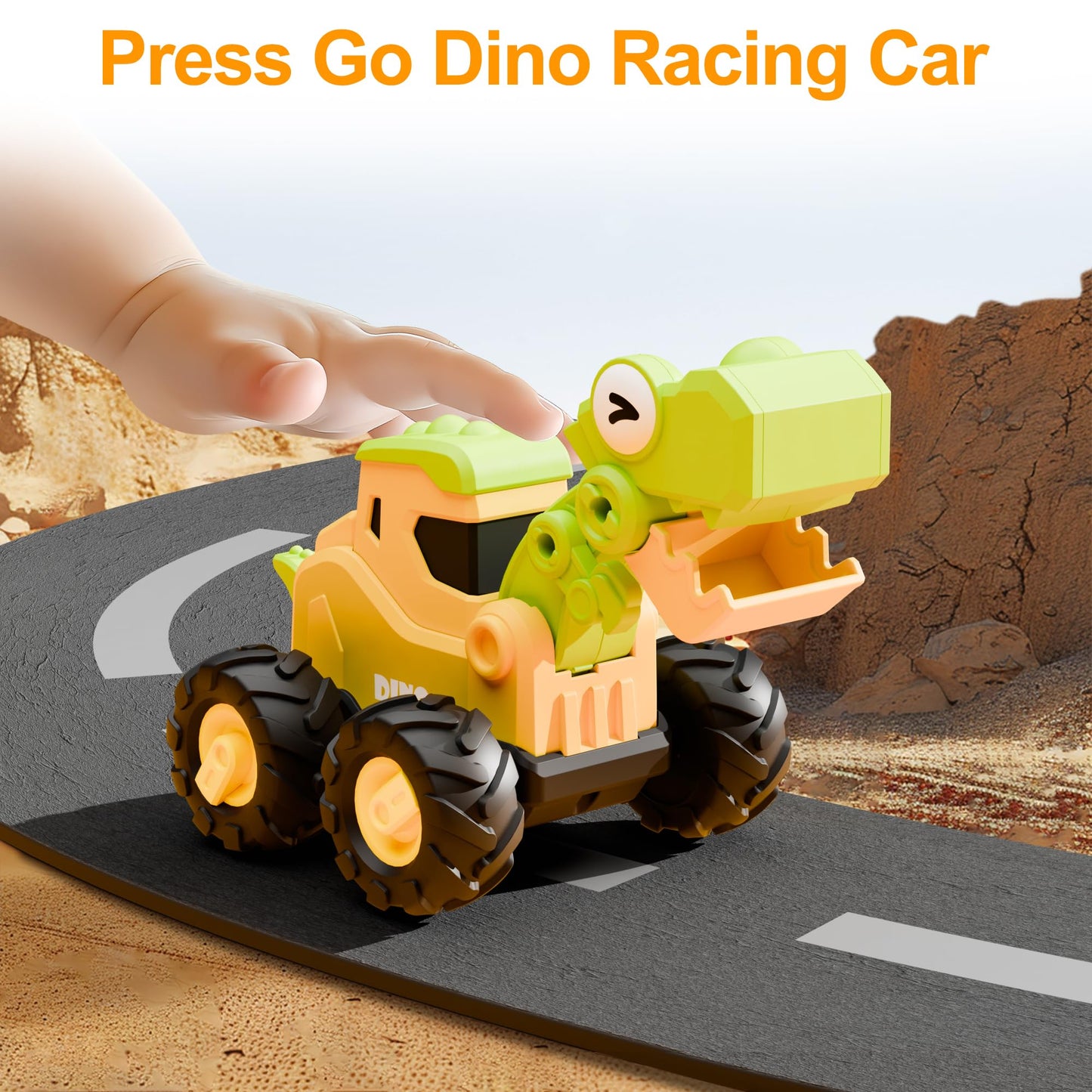 iPlay, iLearn Dinosaur Truck Toys for Toddlers, Boys Dino Press Go Racing Cars, Kids Construction Sandbox Vehicles Playset, Baby