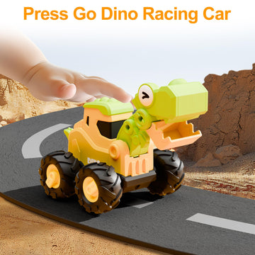 iPlay, iLearn Dinosaur Truck Toys for Toddlers, Boys Dino Press Go Racing Cars, Kids Construction Sandbox Vehicles Playset, Baby
