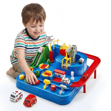 Kidsmate Car Race Track Playset Toys For Kids | Stem Learning Hot Wheels Track Style Activity Toys With Buttons, Crane & Cars | 