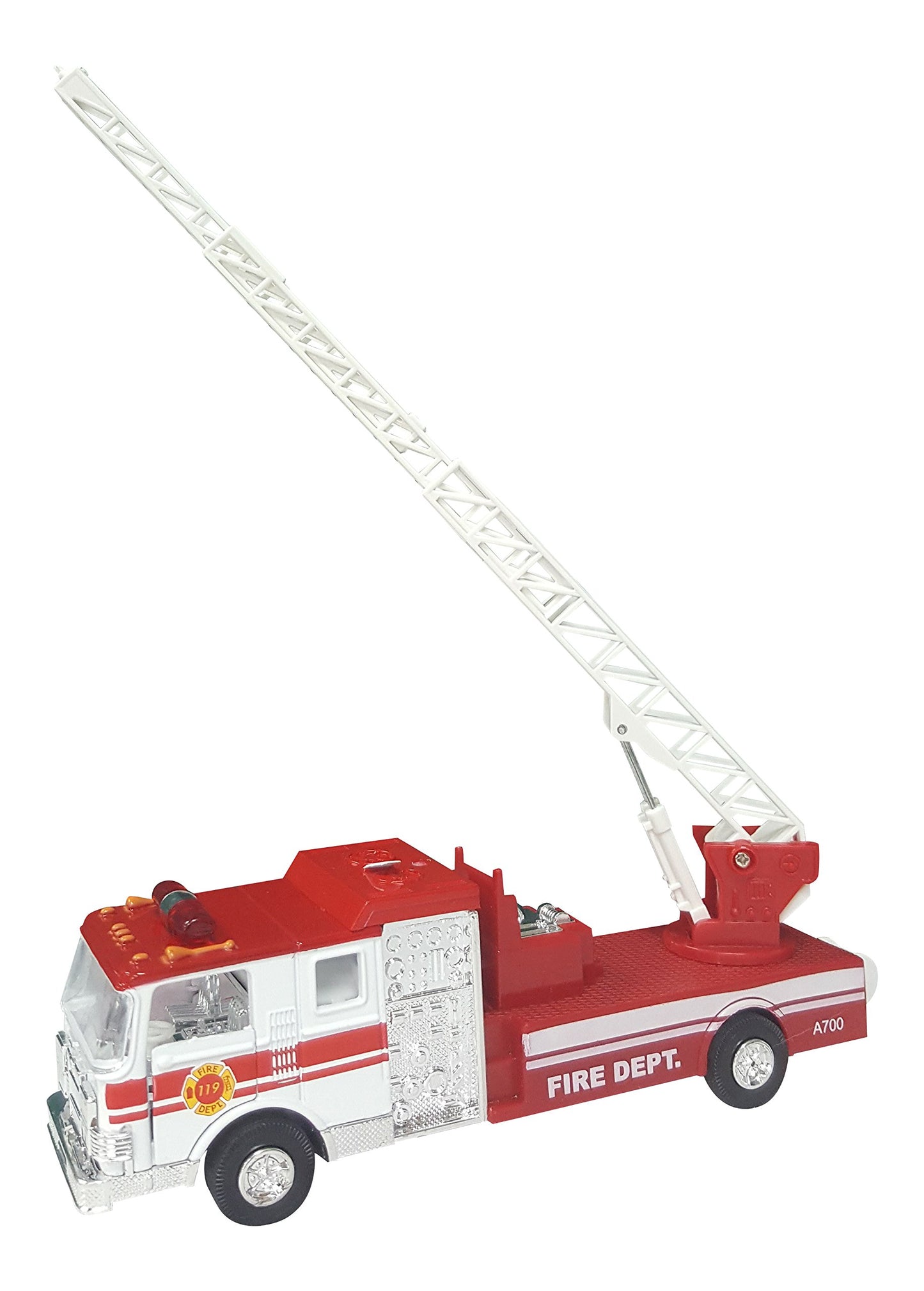Master Toy Die-Cast Metal Fire Engine Truck with Ladder, Pull-Back Action, Red, Model 7000