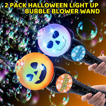 Springflower Halloween Toy,Halloween Bubble Blower Wand,13.5 Inch Illuminating Bubble Maker With Led Light-Up Effect For Kids,Halloween Bubble Party Favor,Pumpkin & Skull Design, 2 Pack