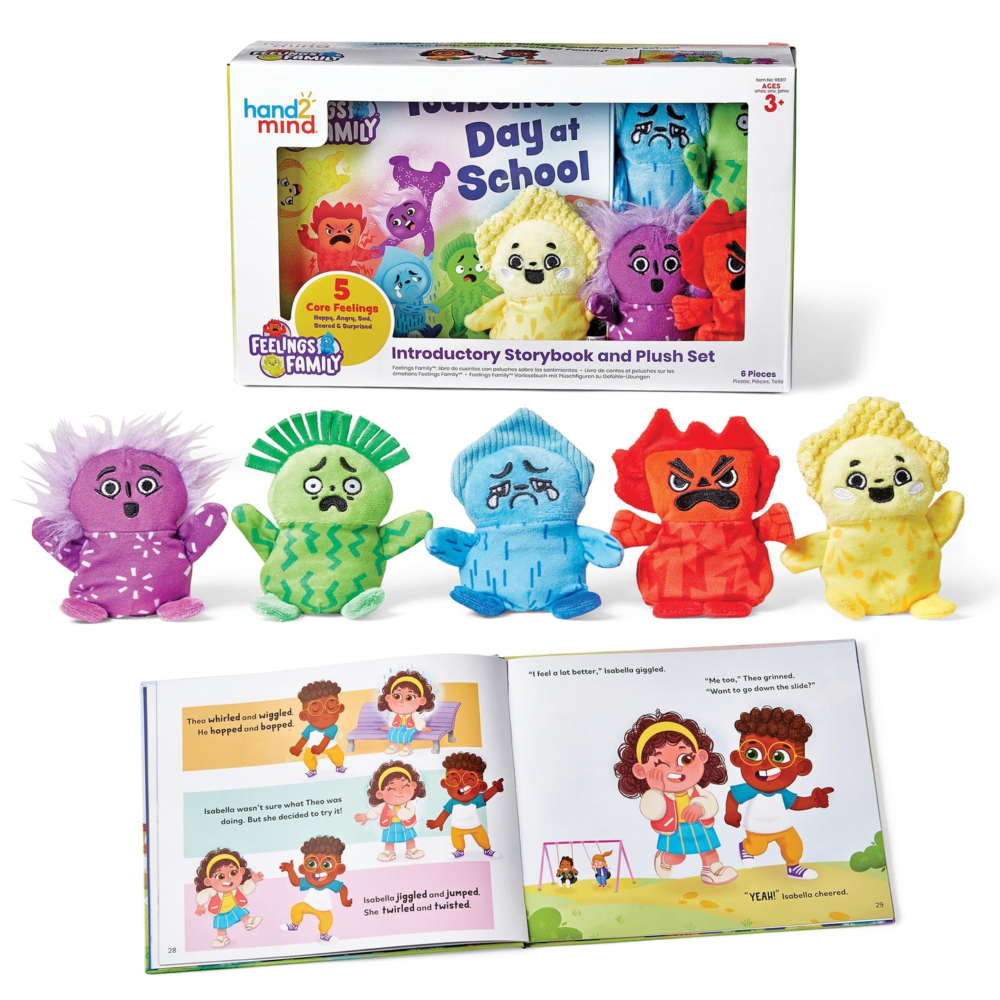 hand2mind Feelings Family Introductory Storybook and Plush Set, Toddler Emotions Book, Social Emotional Learning Activities, Pla