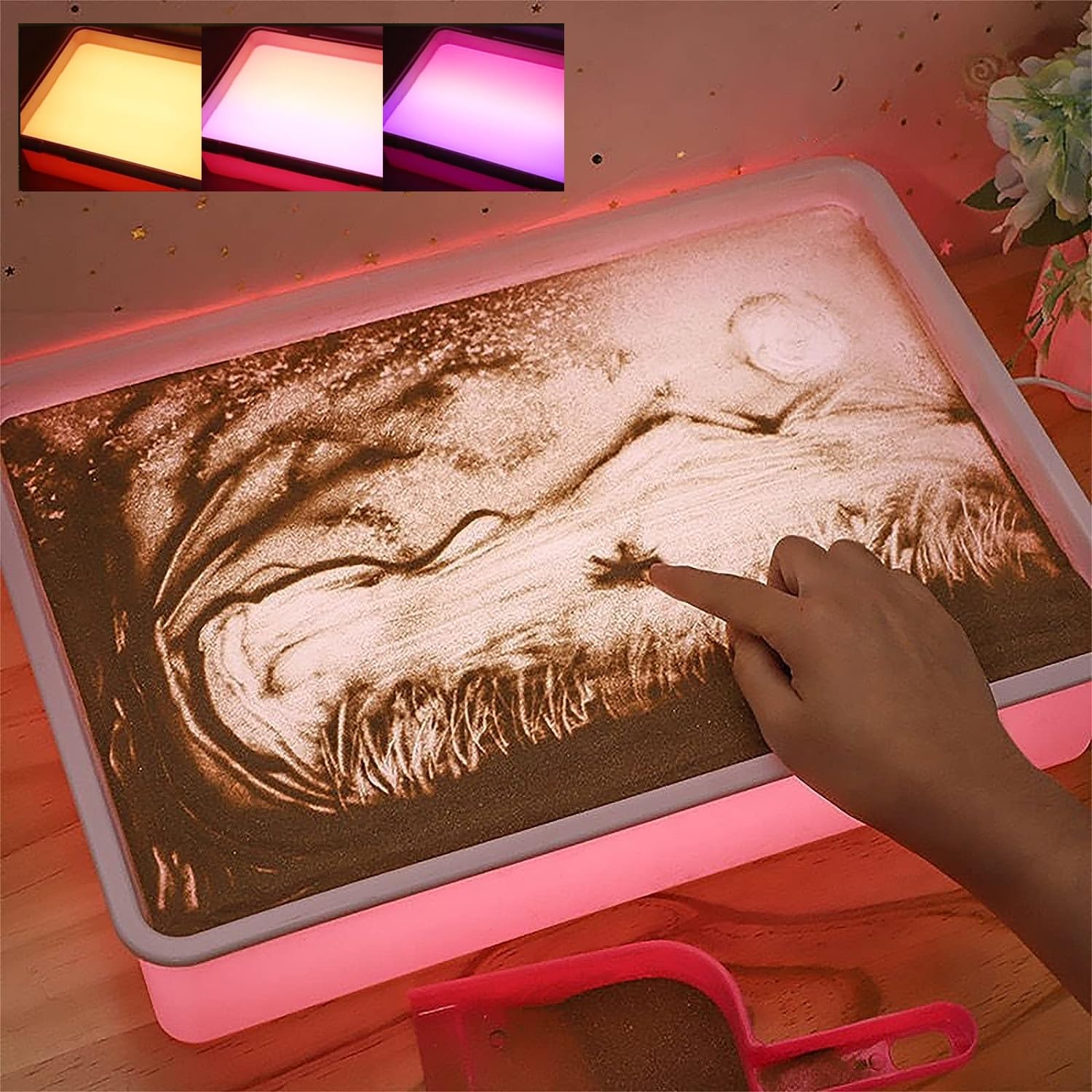Odoorgames Sand Painting Light Box, Light Table for Kids - 3 Color Temperature & 10 Levels Adjustable Brightness, 16 (Pink)