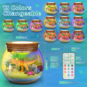 Easter Basket Stuffer Gifts Unicorn Toys Kids Terrarium Kit With Led Night Light & Remote Diy Arts And Crafts Science Kits Dinosaur Toys For Girls Boys 4 5 6 7 8 9 10 11 12 13 Year Old Birthday Gifts