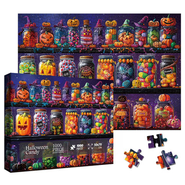 Halloween Horror Candy Jigsaw Puzzle 1000 Piece for mature-themed  Magic Fall Holiday Pumpkin Jigsaw Puzzles  Funny Art Aesthetic Colorful Puzzle