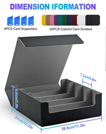 Uaono Card Storage Box For Trading Cards, 2400+ Mtg Commander Deck Box With 24Pcs Colorful Divider, Card Case Fits For Magic Tcg Ptcg Game Cards(Black&Gray)