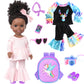 Ibayda One-Piece 14.5 Inch Black Girl African-American Washable Realistic Silicone Baby Doll With 2Sets Clothes Shoes Backbag Camera Glasses And Phone Toys Accessories