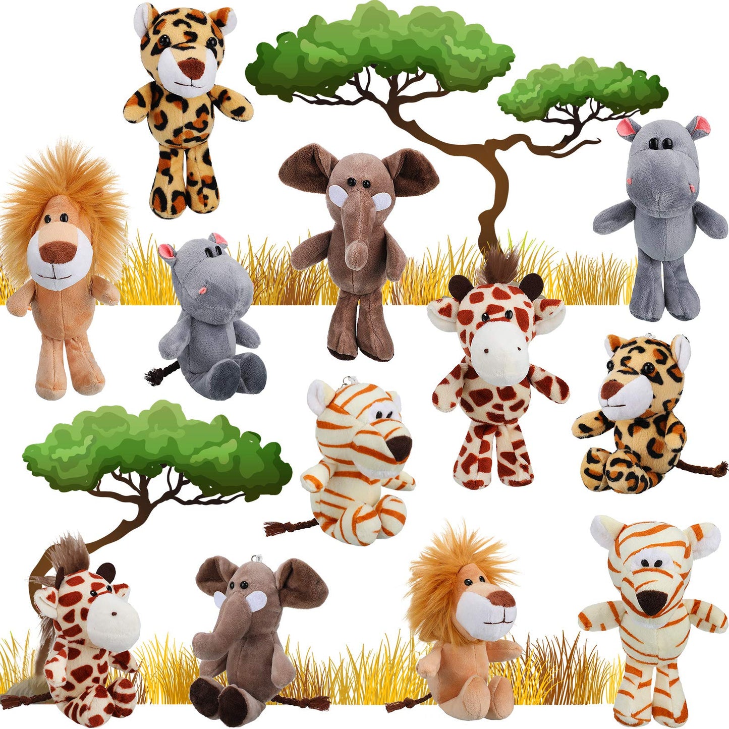 Sumind 12 Pieces Valentine'S Day Mini Stuffed Forest Animals Jungle Animal Plush Toys 4.8 Inch Cute Plush Elephant Lion Giraffe Tiger Plush For Animal Themed Parties Achievement(Standing)