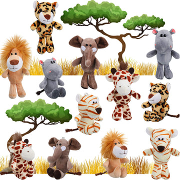 Sumind 12 Pieces Valentine'S Day Mini Stuffed Forest Animals Jungle Animal Plush Toys 4.8 Inch Cute Plush Elephant Lion Giraffe Tiger Plush For Animal Themed Parties Achievement(Standing)