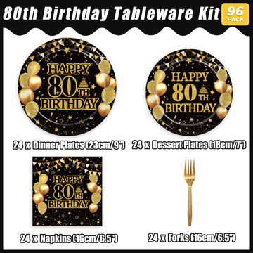 Kepeel 96Pcs 80Th Birthday Party Tableware Set, Back In 1944 Birthday Party Decorations Supplies For Men Women Cheers To 80 Year