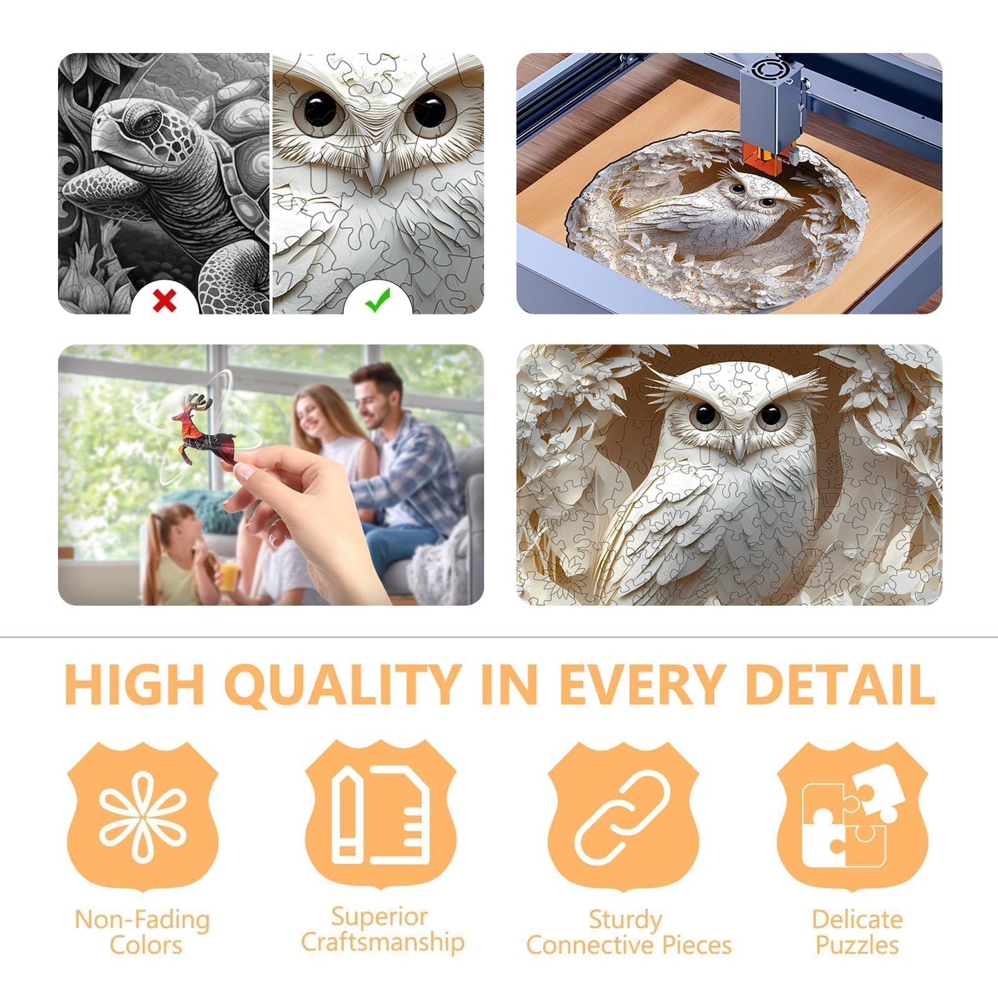 Wooden Puzzles For Adults, Flat Puzzle With 3D Visual Effect, Paper Carved Owl Puzzle, Wooden Jigsaw Puzzles For Adult, Unique S