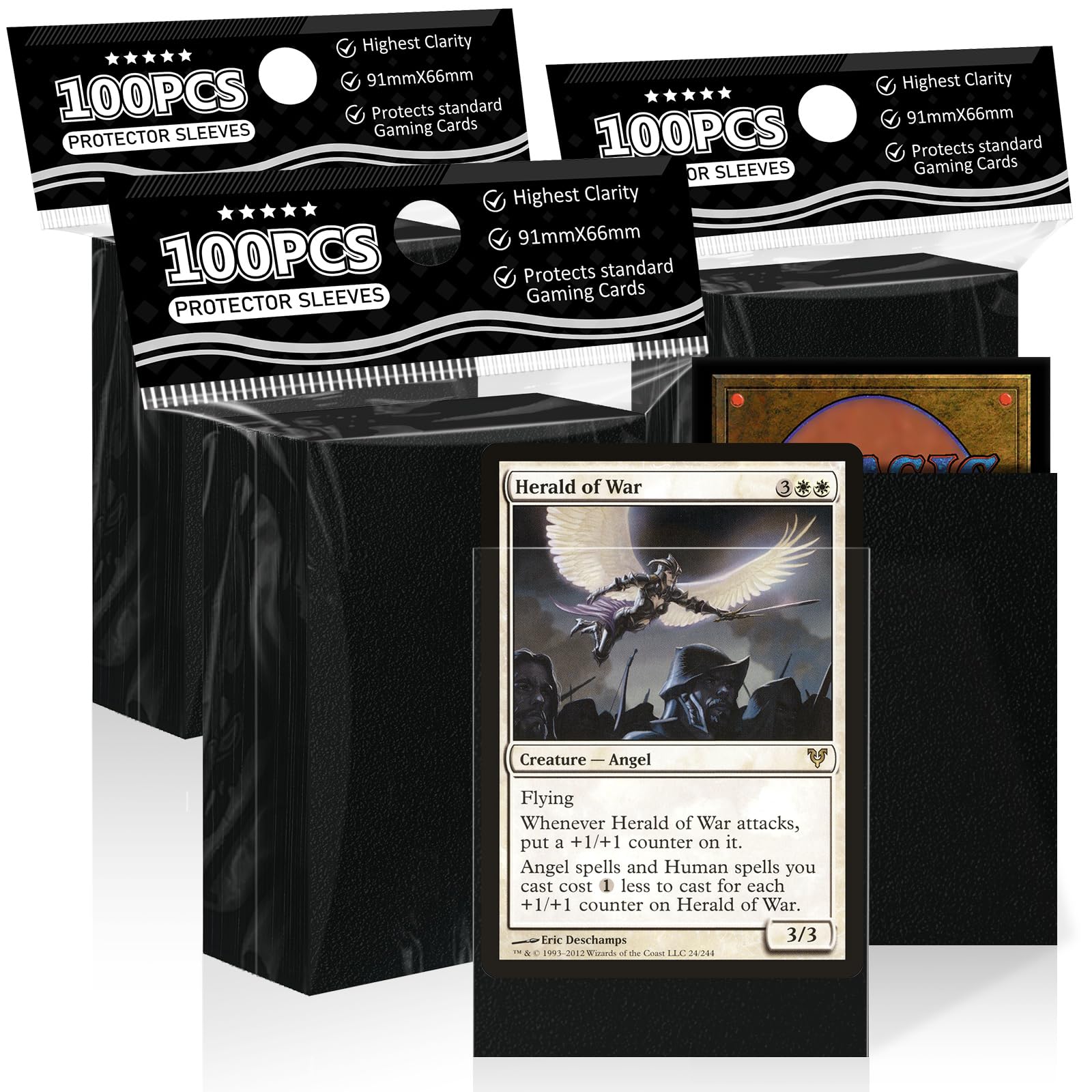 Black Card Sleeves Fit For Mtg, 300 Pack Perfect Fit Standard Card Sleeves For Trading Cards Sports Cards Baseball Cards Tcg, St