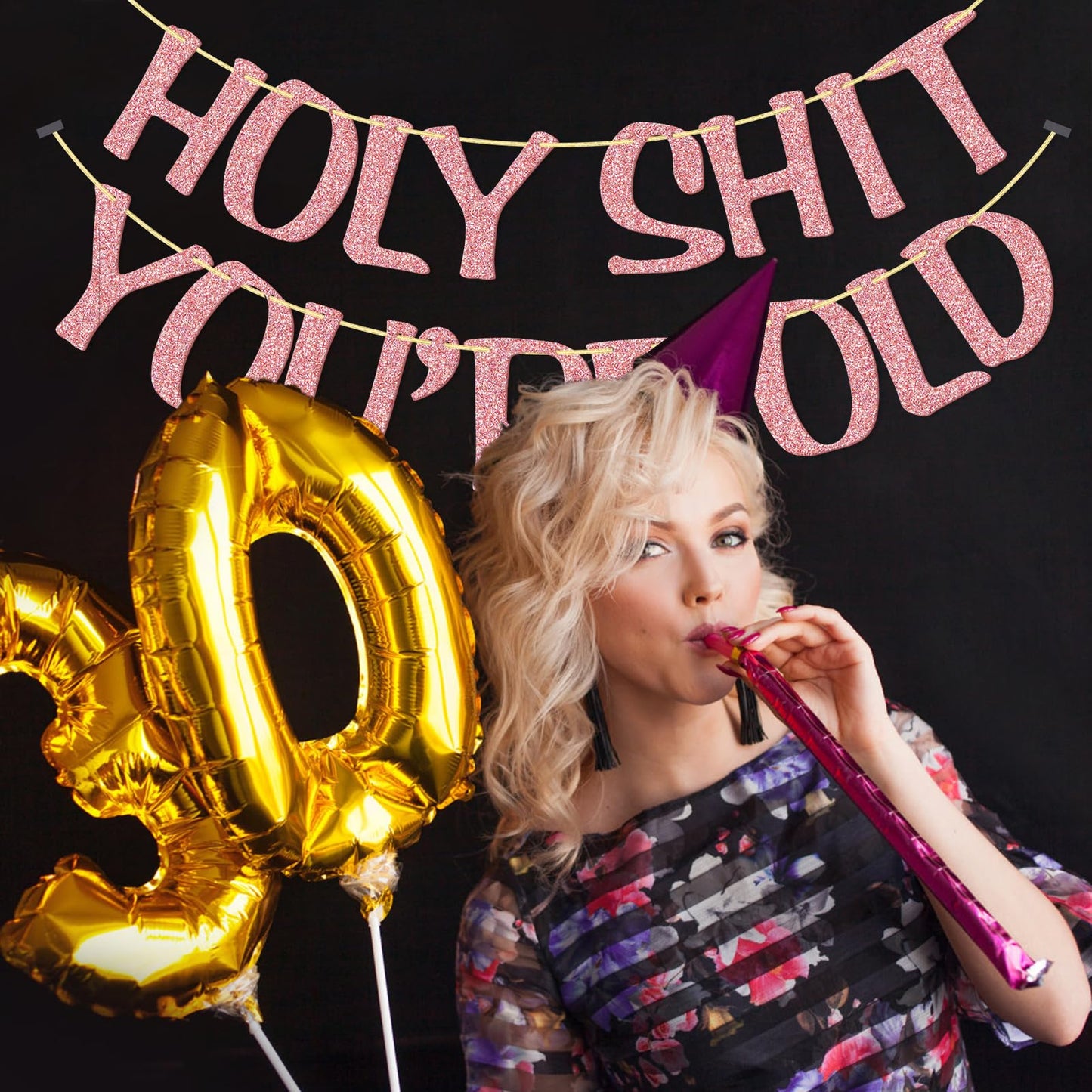 Holy Shit You'Re Old Banner Rose Gold Glitter For 30Th 40Th 50H 60Th 70Th 80Th 90Th Funny Birthday Banner Sign Bunting Party Decor Photo Booth Props (Rose Gold)