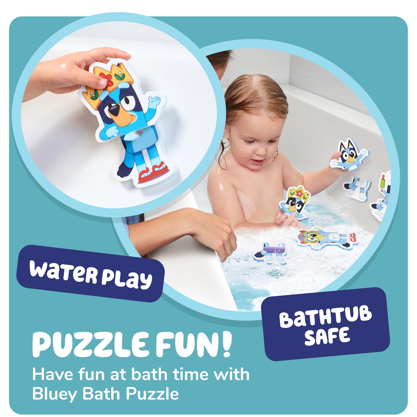 Tomy Toomies Bluey Bath Puzzle - Mix And Match Bluey Puzzle - Foam Toddler Bath Toys - Includes Mesh Bag Bath Toy Storage With S