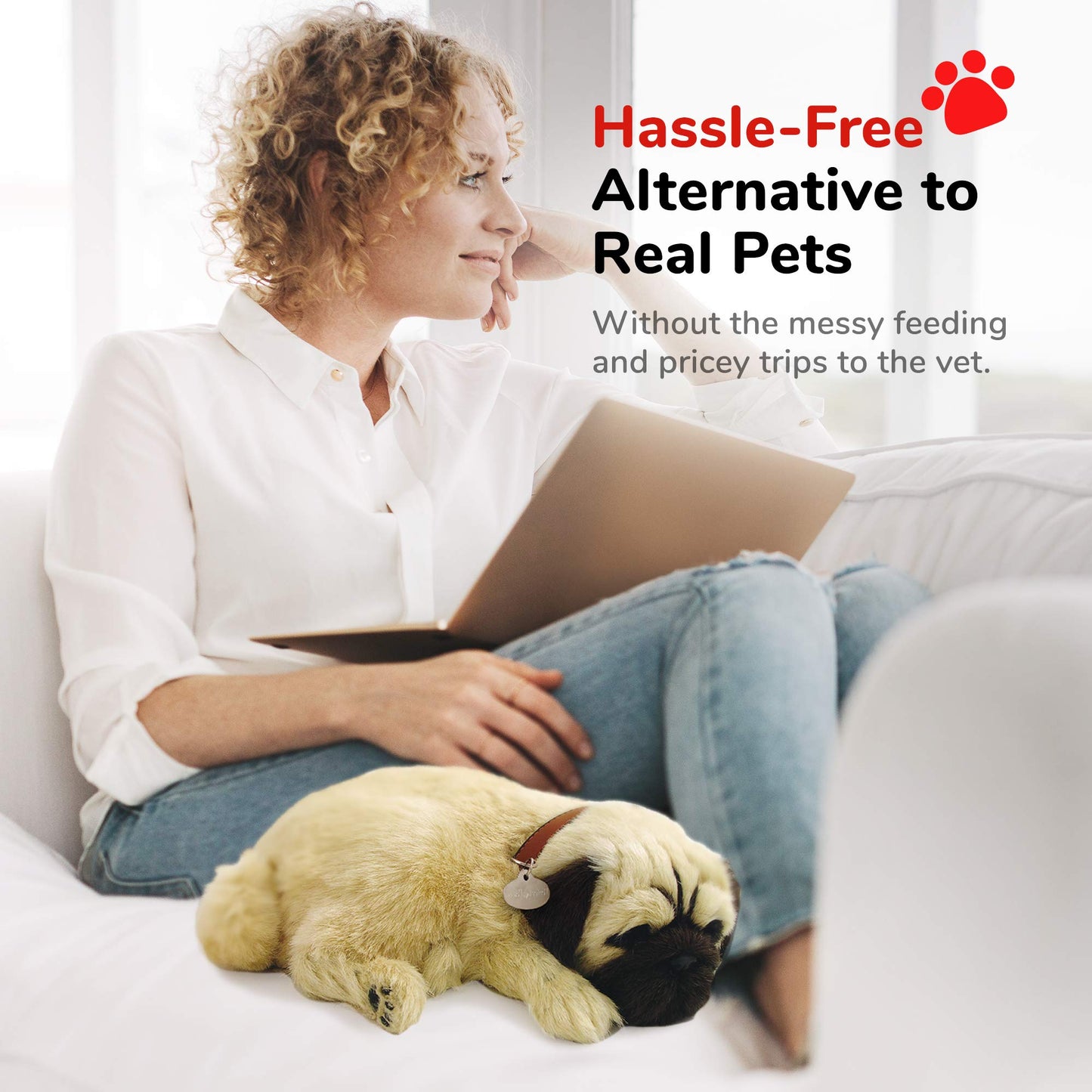 Original Petzzz Huggable Pug Puppy, Dog Toys For Kids And Elderly, Realistic Dog Stuffed Animals, Battery-Operated Stuffed Dog, Companion Interactive Pets With Synthetic Fur - Perfect Petzzz