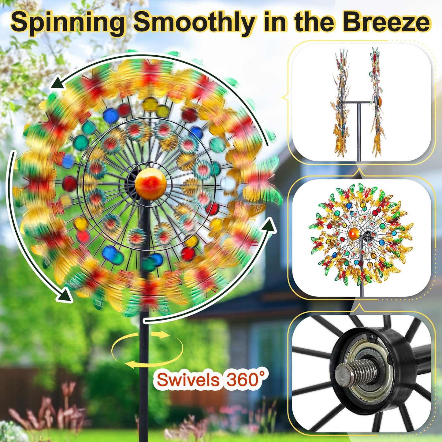 Lairander Butterfly Outdoor Wind Spinners, 84'' Large Garden Wind Spinner, Metal Yard Art Wind Sculptures & Spinners, Garden Dec