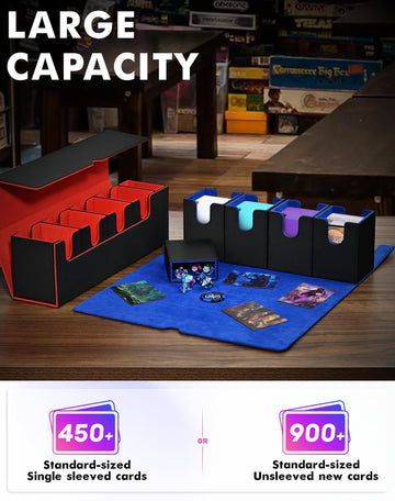 Uaono Card Deck Box With Dice Tray For Mtg, 5 In 1 Card Deck Case Holds 800+ Unsleeved Cards, Strong Magnet Card Organizer Compatible With Yugioh Tcg Sports Cards (Black Blue)