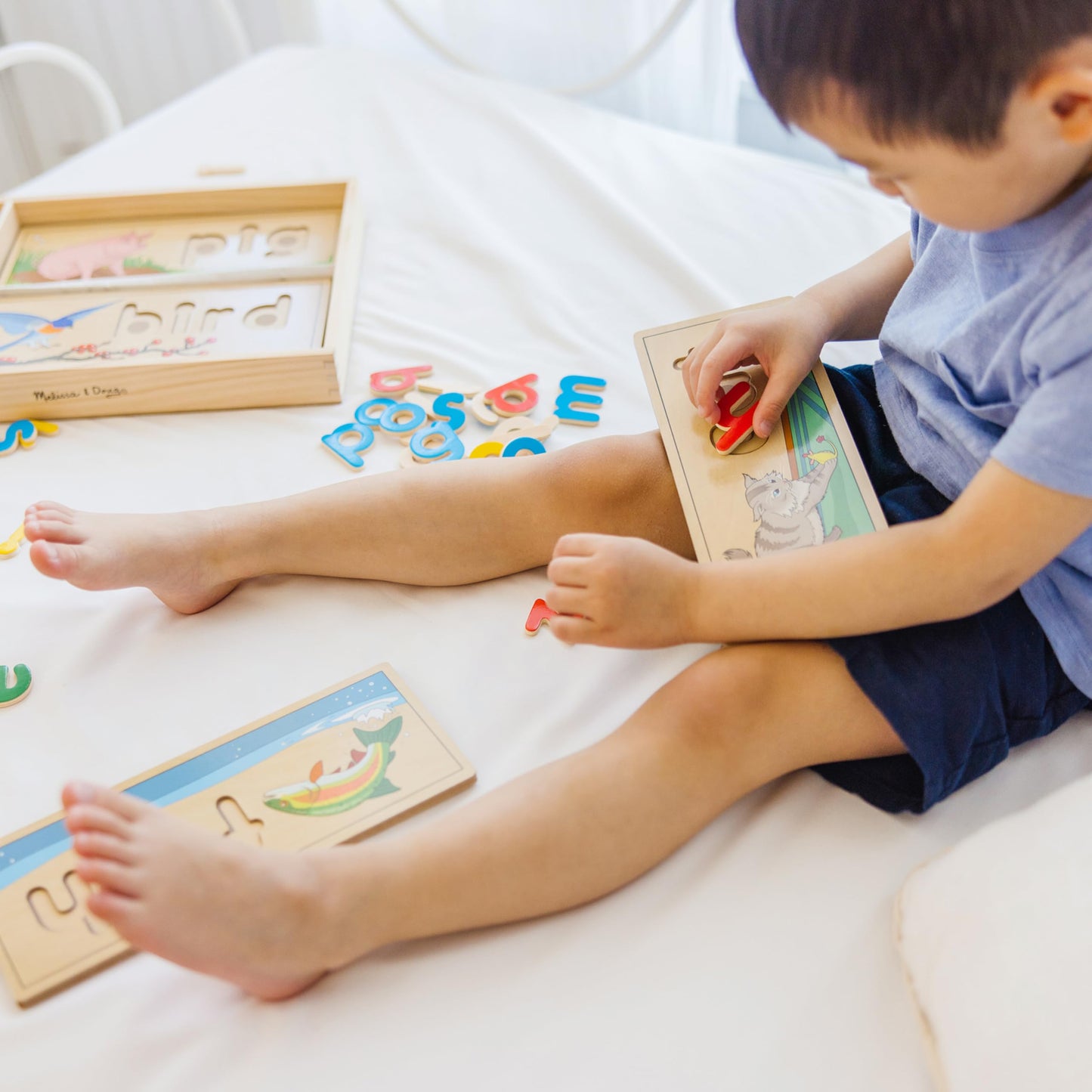 Melissa & Doug See & Spell Wooden Educational Toy With 8 Double-Sided Spelling Boards And 64 Letters - Preschool Learning Activities, See & Spell Learning Toys For Kids Ages 4+