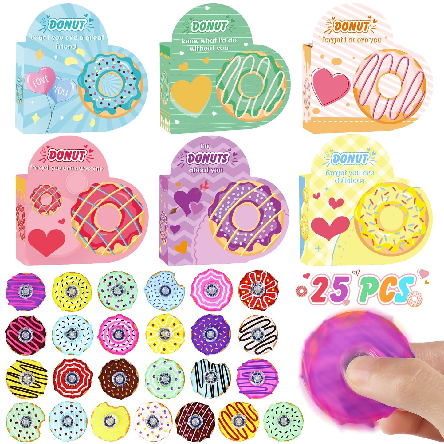 Valentines Day Cards for Kids Classroom, 25PCS Valentines Day Gifts for Kids with Fidget Spinner and Heart Box, Stress Relief To