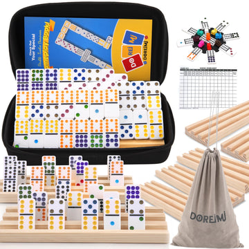 Mexican Train Dominoes Set With 8 Wooden Racks, Upgraded Double 12 Dominos Set For Kids, Adults Travel Mexican Train Set With 91