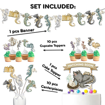 Dragons Baby Shower Party Decoration Set , Magic Dragon Theme Party Supplies Bundle For Baby Shower.
