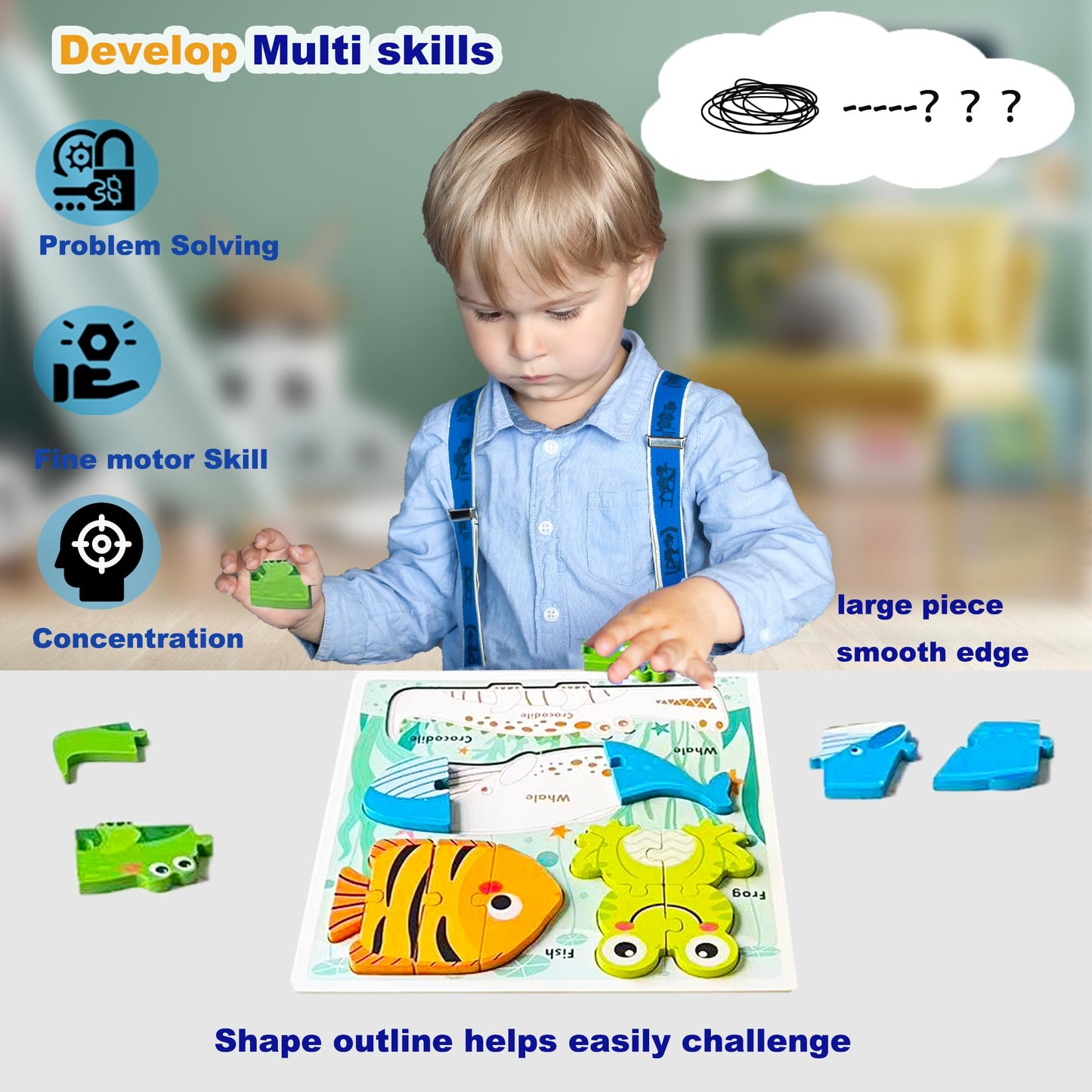 Wooden Toddler Puzzles Ages 1-3,Montessori Jigsaw Puzzle For Toddlers 1-3,Learning Toys For Kids 2-4 Years Old, Educational Gifts For Boys Girls 2-3