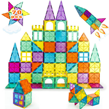 NEOFORMERS Magnetic Building Tiles, 70 Pcs 3D Magnetic Building Blocks Set for Kids, STEM Educational Preschool Magnet Toys for