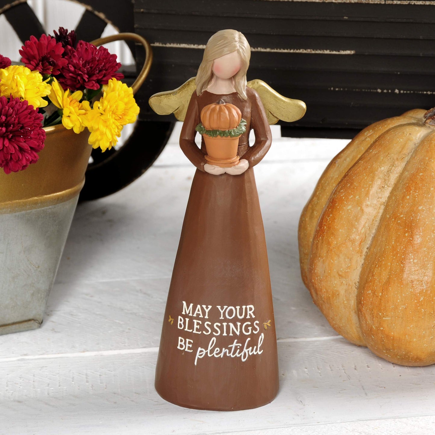 Blossom Bucket Fall Angel 6 Inch Resin Tabletop Figurine (Blessings Be Plentiful)