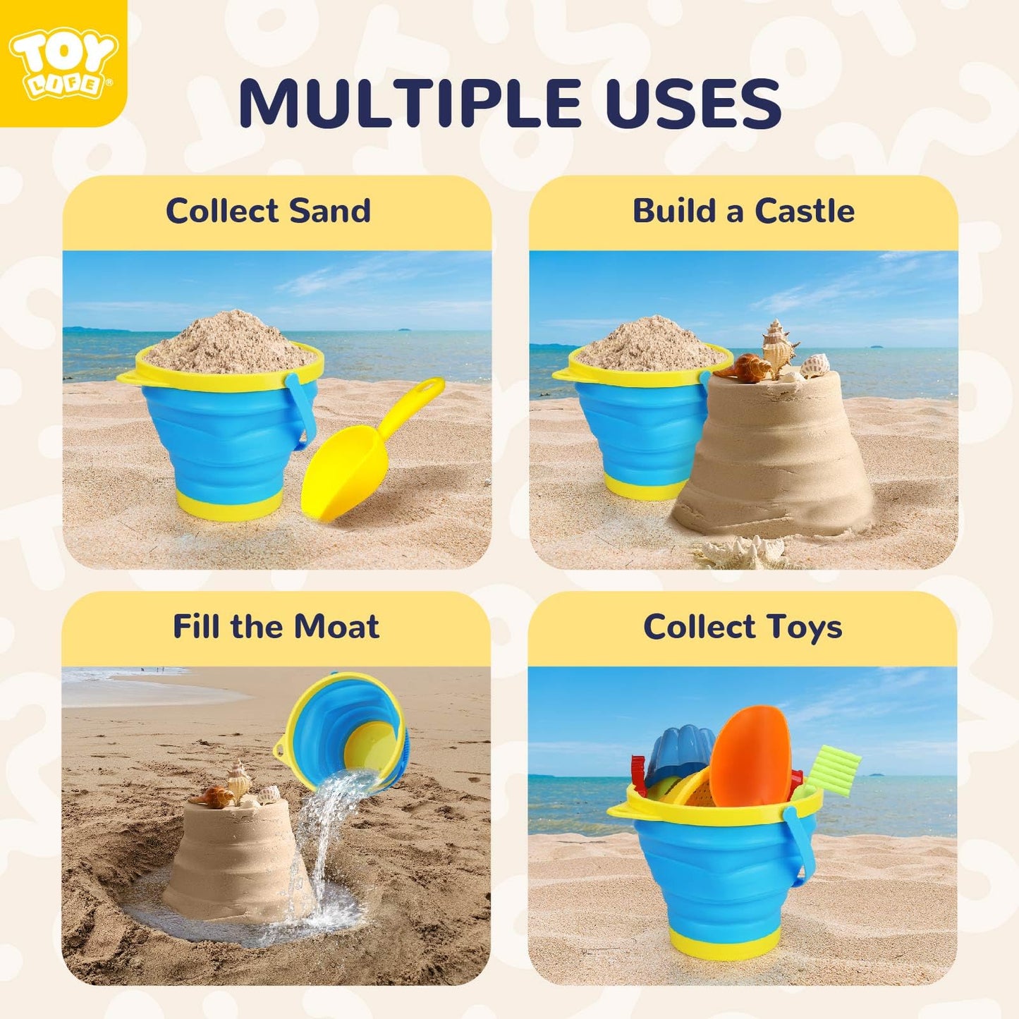 TOY Life Collapsible Beach Toys for Kids Ages 8-12 with 3 Seashell Bags, Sand Toys for Kids Ages 4-8, Toddler Beach Toys, Collap