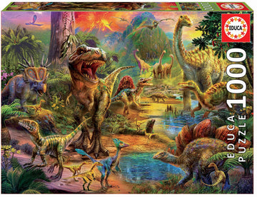 Educa - Land Of Dinosaurs - 1000 Piece Jigsaw Puzzle - Puzzle Glue Included - Completed Image Measures 26.8' X 18.9' - Ages 14+ (17655)