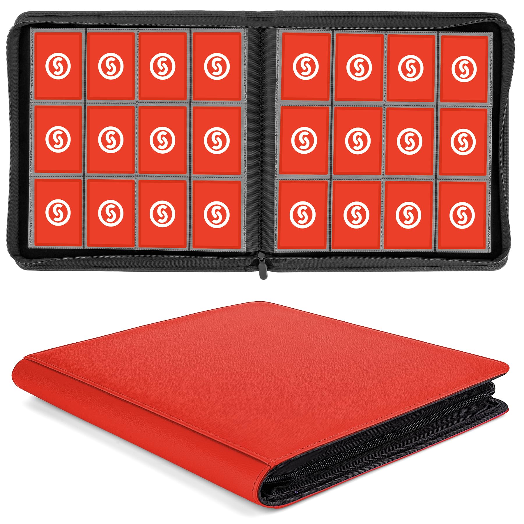 SMYV 12 Pocket Trading Card Binder  enhanced PU Cover Card Binder for 720 Cards  Ringless Side Loading Card Collection Album Folders for MTG  TCG  Game Cards & Sports Cards (Red)