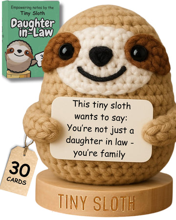 Daughter in Law Gifts - Handmade Crochet Sloth with 30 Cute and Uplifting Signs - Funny Present Ideas from Bonus Father or Mothe