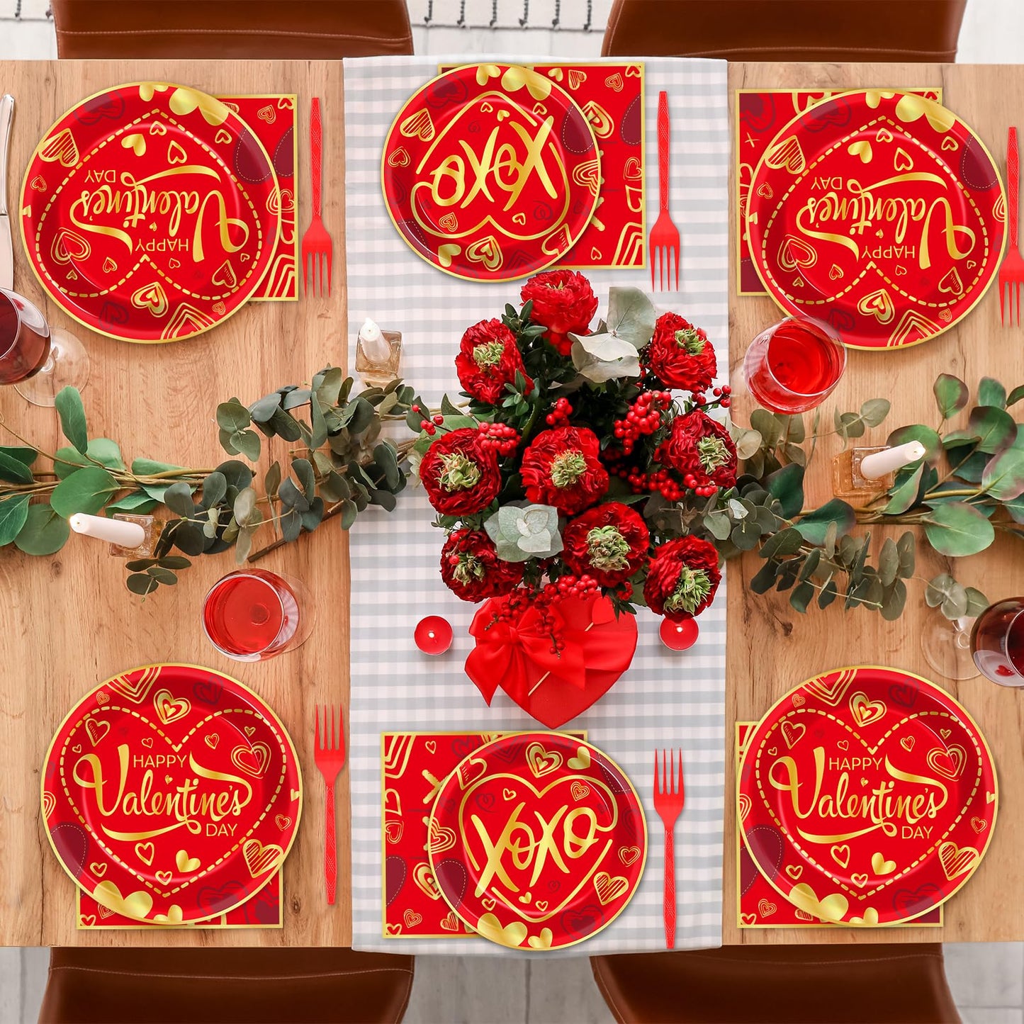 96 Pcs Valentine'S Day Plates Napkins Valentines Day Party Decorations Paper Plate Supplies Red And Gold Dinner Dessert Tablewar