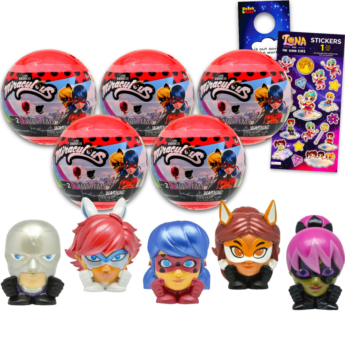 Miraculous Ladybug Blind Ball Party Favors  Bundle of 5 MashEms Mini Figures Mystery Toys Plus Stickers, More | Toy Figurines 