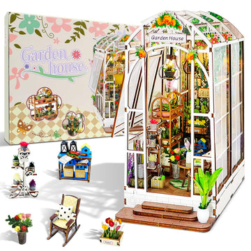 Ourmiao Book Nook Kit Garden House, Diy Miniature Book Nook Kits For Adults With Led Light, 3D Puzzle Bookshelf Decor Gift For T