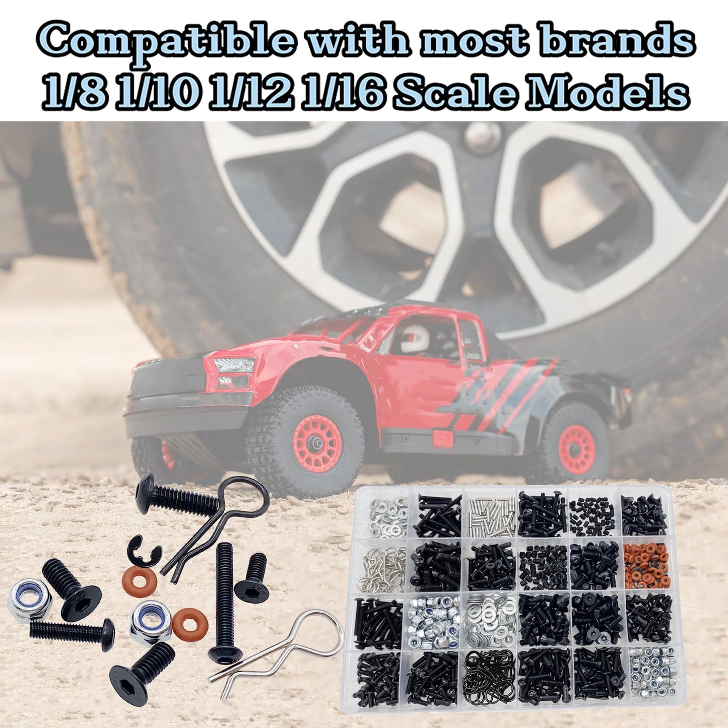 1000pcs RC Screw Kit,RC Screws for Traxxas Arrma Axial Redcat HPS SCX10 1/8 1/10 1/12 1/16 Scale RC Cars Trucks Crawler, Screws