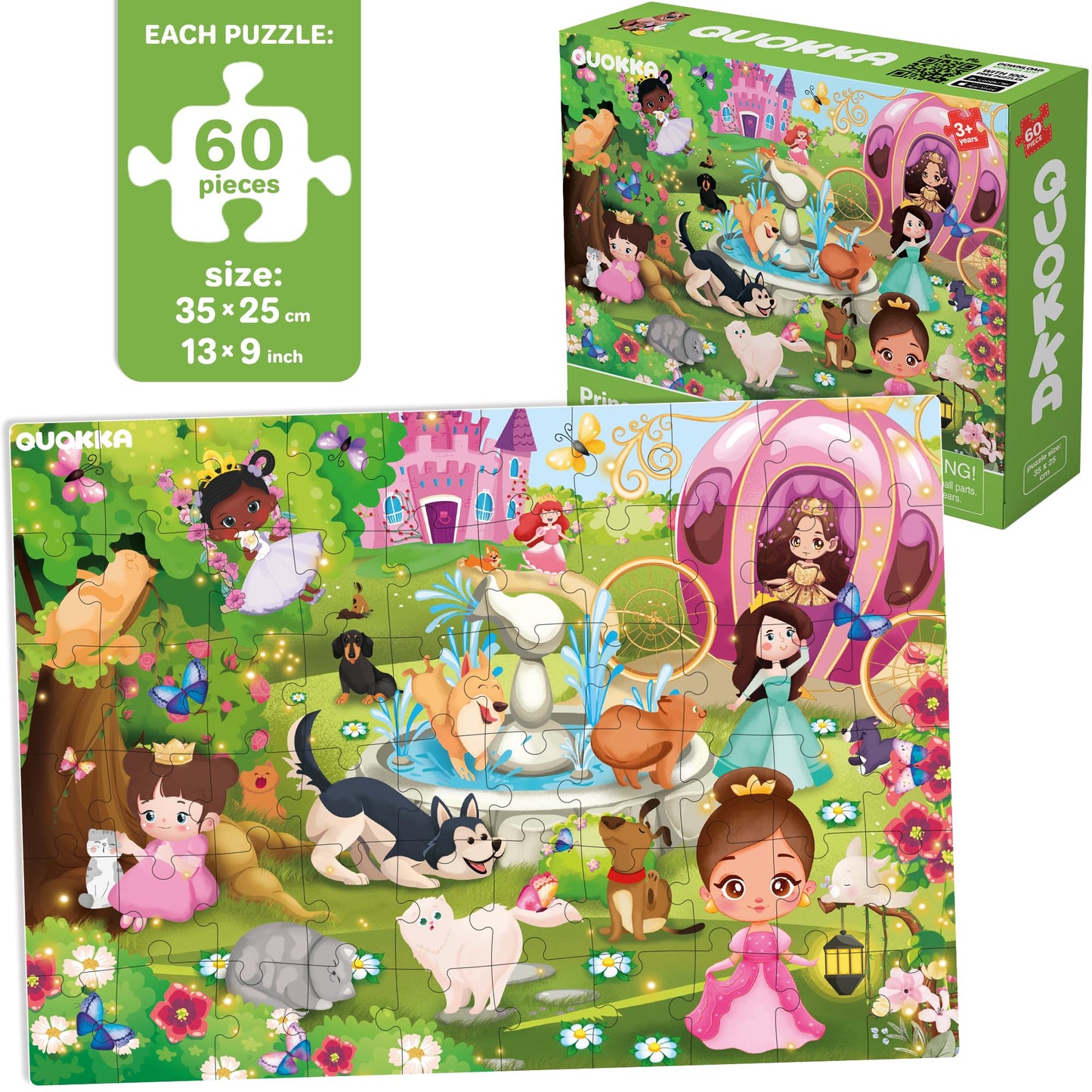 Quokka Puzzles For Kids Ages 4-6 - Set Of 4X60 Jigsaw Puzzles For Toddlers 3-5 - Unicorn Princess Animals Toys For Children 6-8 Yo - Gift Educational Game For Boys & Girls