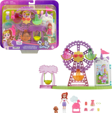 Polly Pocket Doll & Playset, Tropical Treats Carnival Food-Themed Toy Includes 3-Inch Doll, 1 Puppy, 10 Accessories & Spinning F