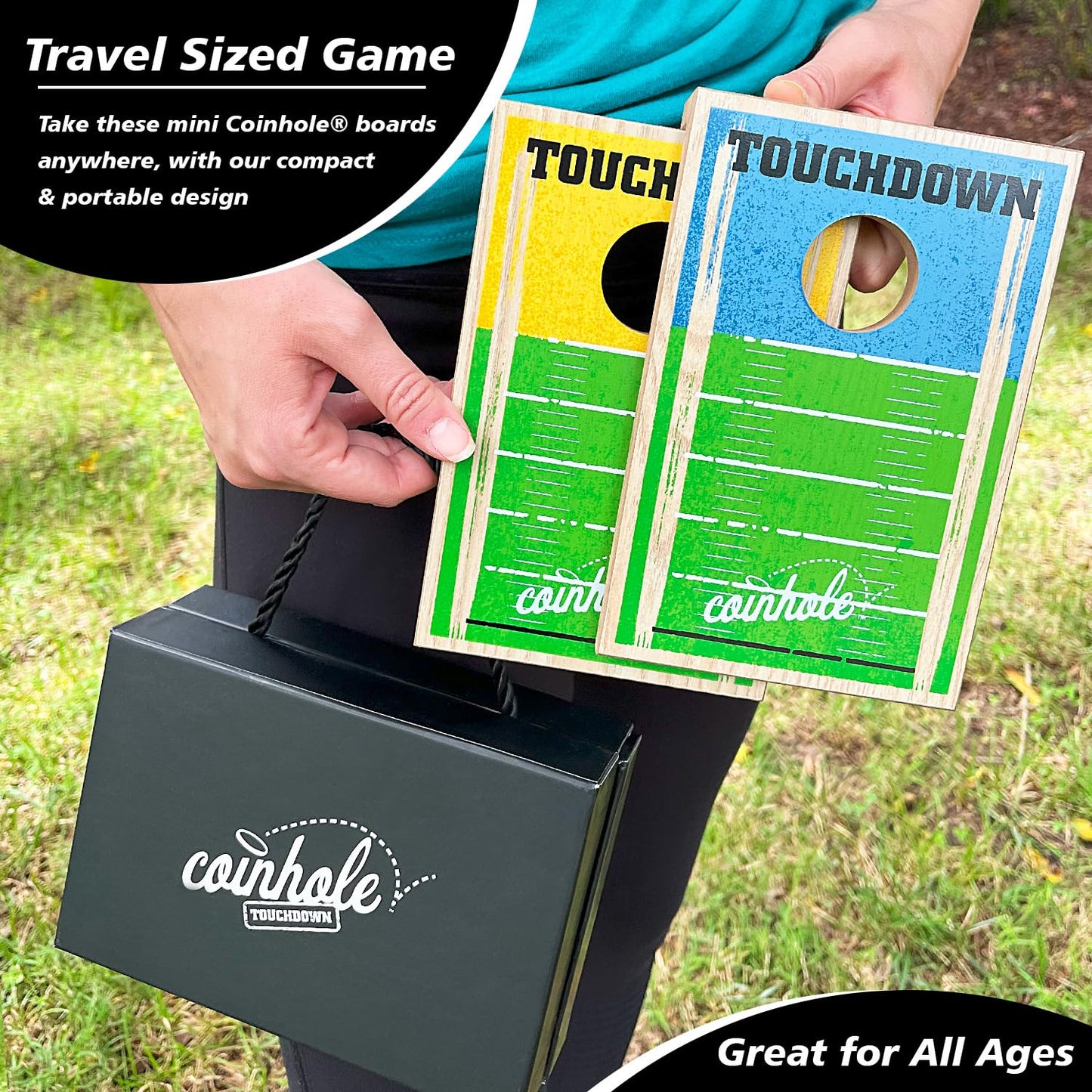 Coinhole Hasbro Tabletop Game Coin Bouncing Party Game | Desktop Cornhole Game Set Board Game | Indoor Outdoor Fun For Kids And Adults (Touchdown Game Set)
