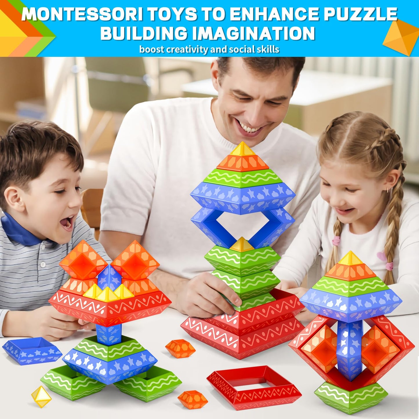 Doloowee Montessori Toys For Toddler1-3 3-5,60 Pcs Stacking Building Toys Blocks Preschool Learning Activities Stem For Boys Gir