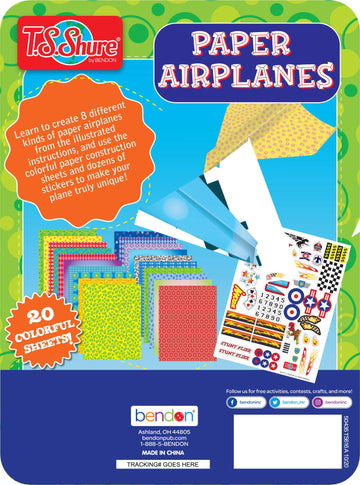 Bendon Paper Airplanes Mini Activity Tin with 20 Planes & Sticker Sheet - Fun Craft for Kids, Model 50435
