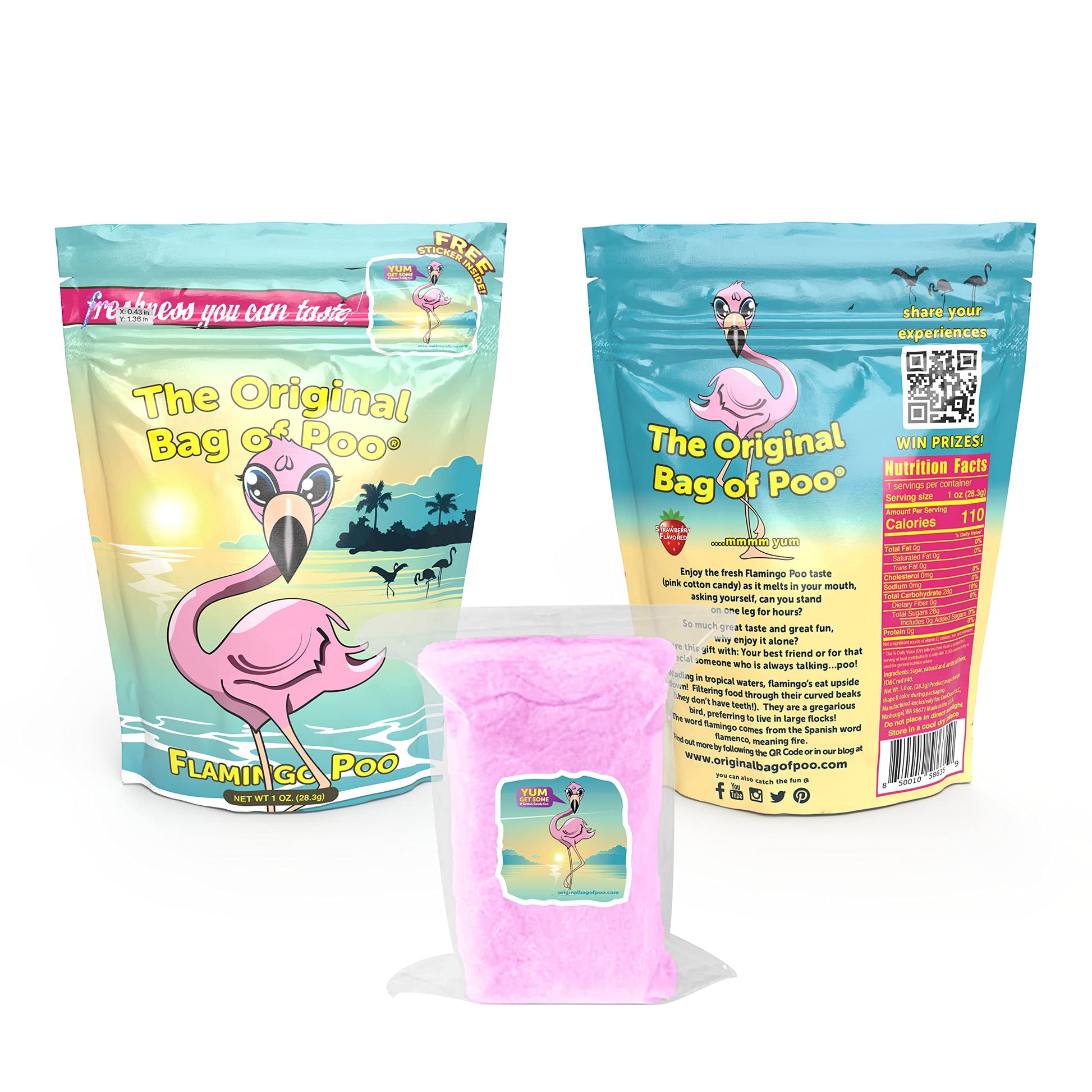 The Original Bag of Poo, Novelty Cotton Candy Gag Gift (Strawberry Flamingo)