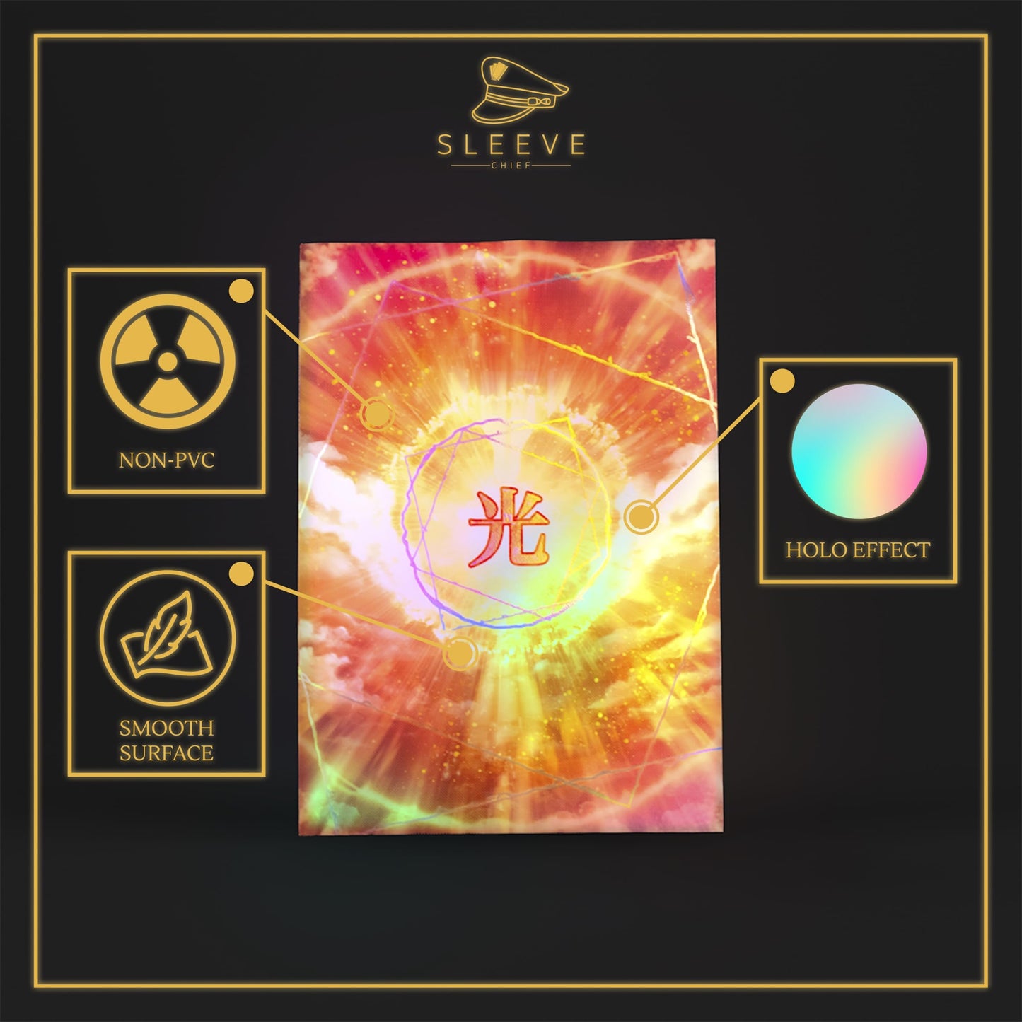 SleeveChief enhanced Design Trading Card Sleeves | Ultra Durable TCG Game Sleeves with Holo- Effect Backprint | Japanese Size | 70 Pcs