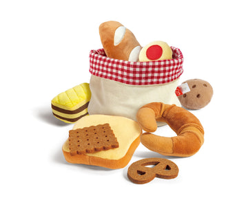 Hape Toddler Bread Basket |Soft Pretend Food Playset for Kids, Bread Toy Basket Includes Toast, Jam Cookie, Cake, Soda Biscuit a