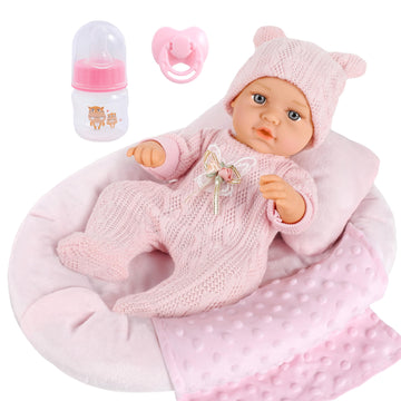 12 Inch Baby Dolls Set With Accessories And Clothes,Newborn Girls Baby Doll With Soft Sleep Bassinet Bed Crib Pillow Blanket Pac