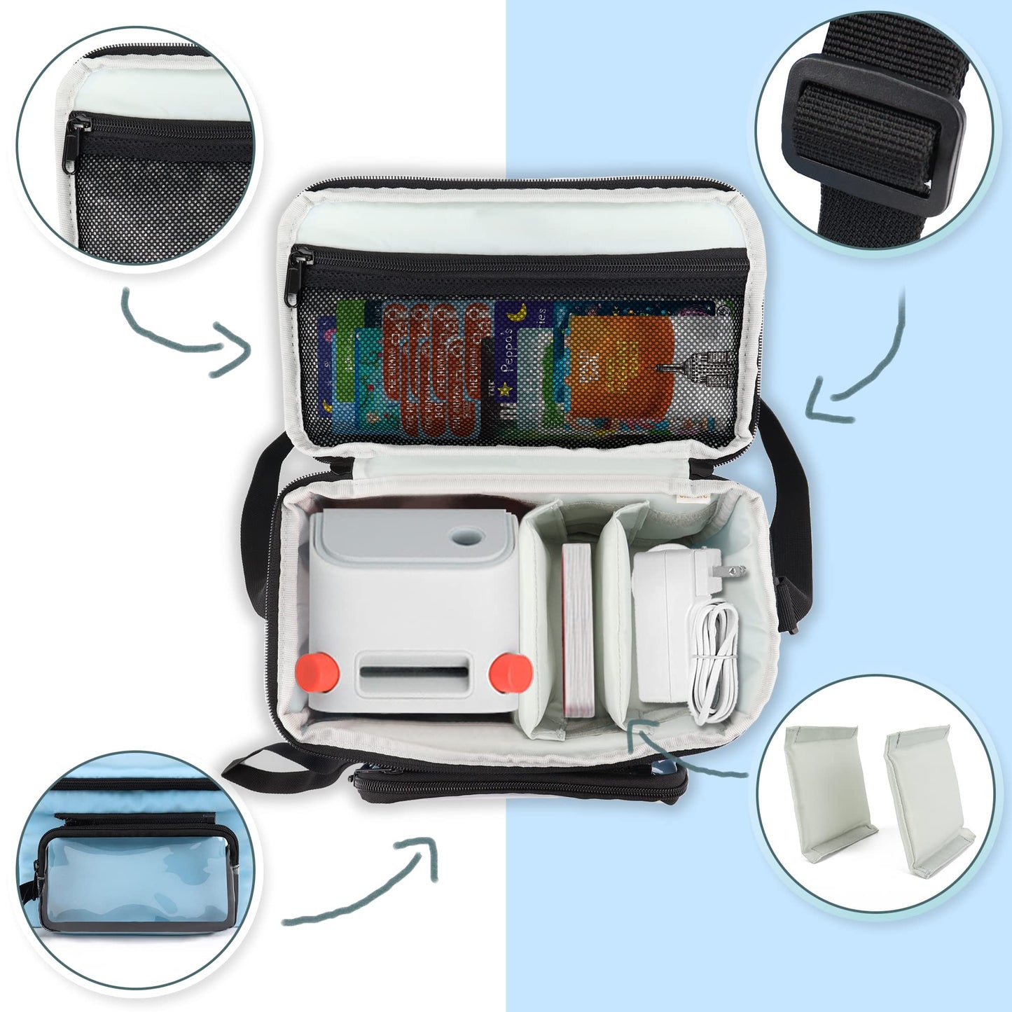 Annmore Tonies Carrying Case - Blue Leather Travel Bag with Clear Pocket for Toniebox and Figures