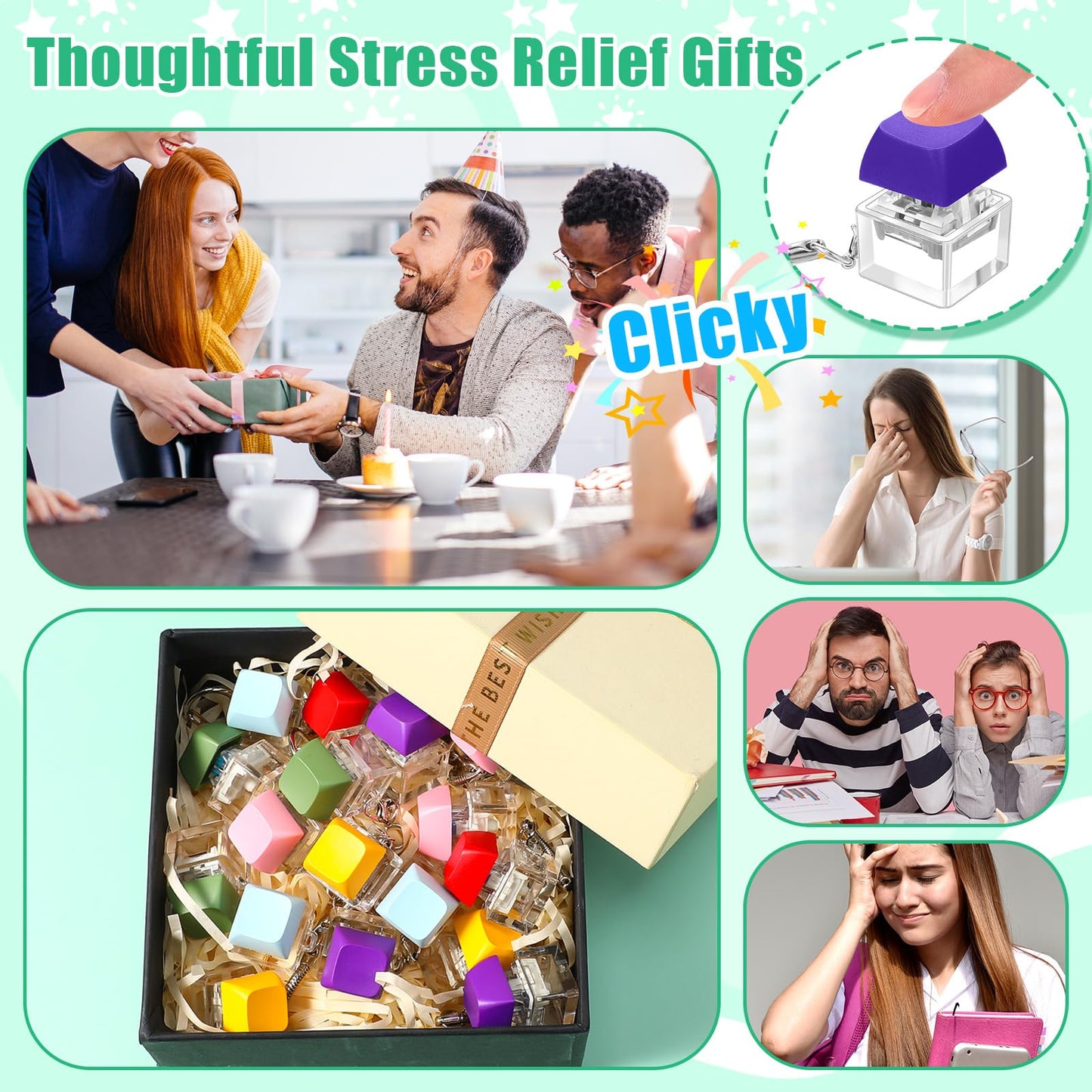 Nosiny 24 Pcs Keyboard Fidget Toys Keyboard Fidget Keychains For Adults Teens Finger Stress Relief Keycap For Boys Girls Student