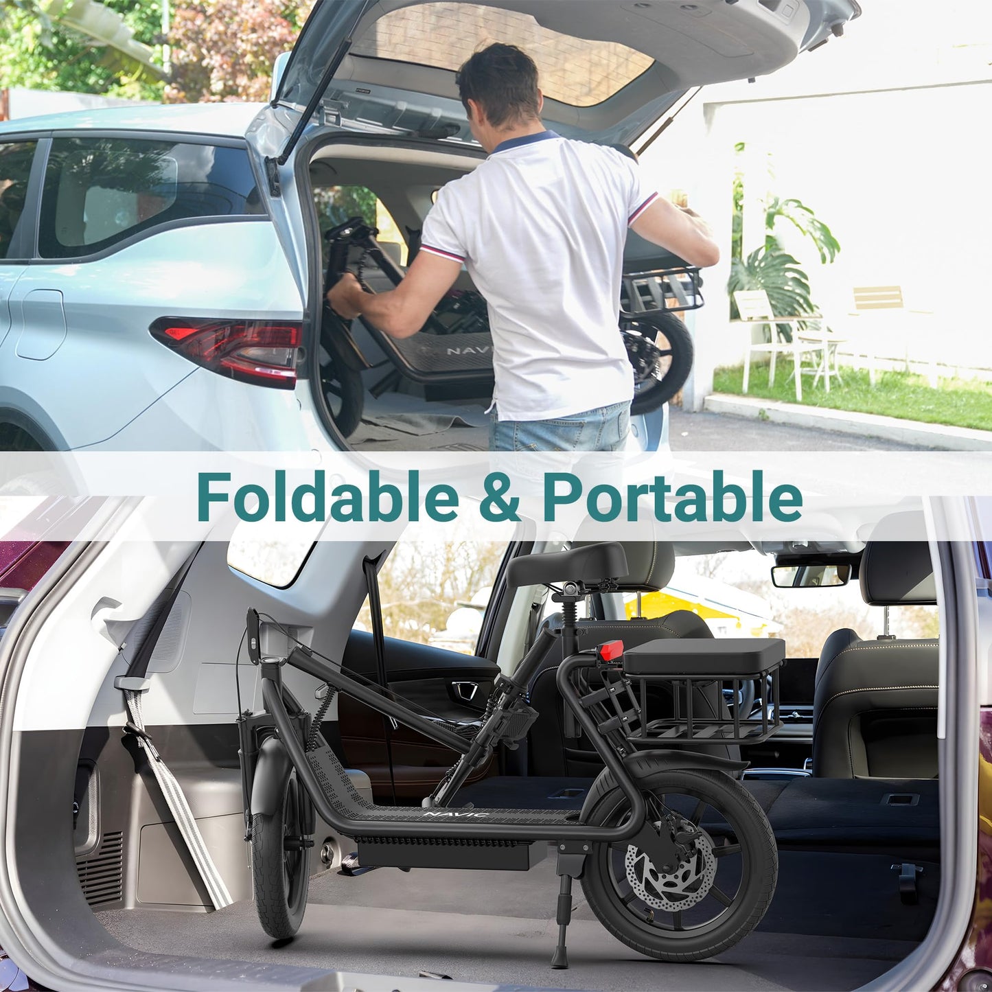 NAVIC T1PRO Electric Scooter Electric Scooter with Seat Max 49 Miles Ranges Top Speed 22 mph 750W Peak Motor for Pets Cargo with Back Basket